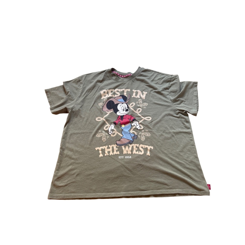 Disney T-Shirt‎ Women Olive Green Mickey Mouse Best In The West SIZE L (12-14)